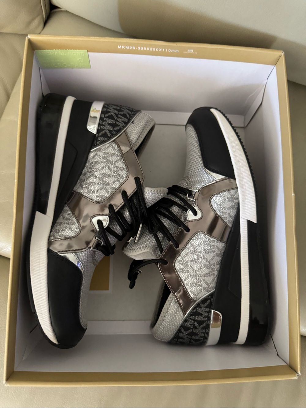 NIB Michael Kors Liv Trainer Extreme Mesh Wedge Sneakers Silver 8.5M